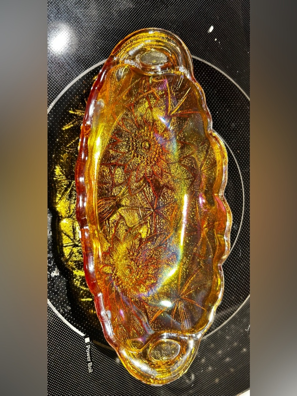 Iridescent Amber Floral Glass Serving Tray - Home Art